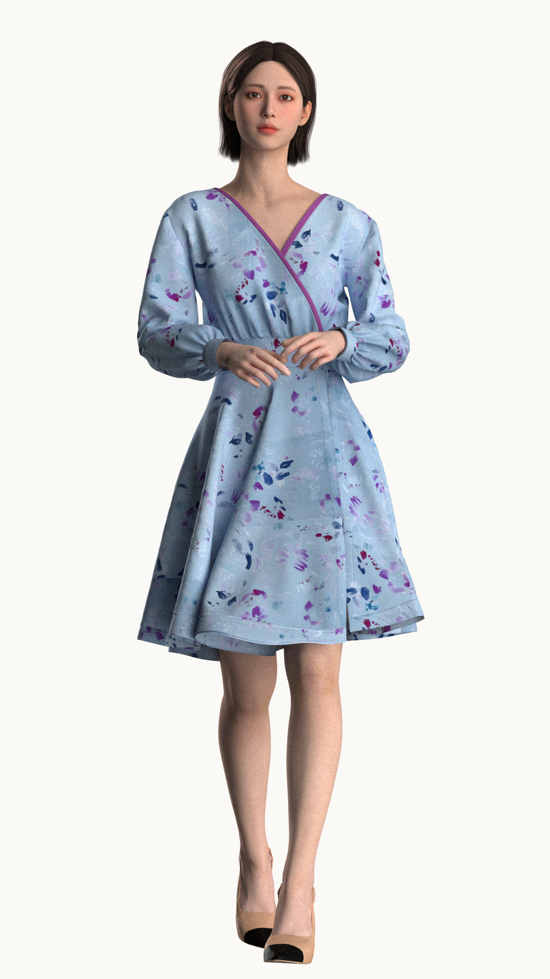 Printed Wrap dress with long sleeve