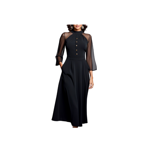 Crepe: Chiffon laced Dress (Black)