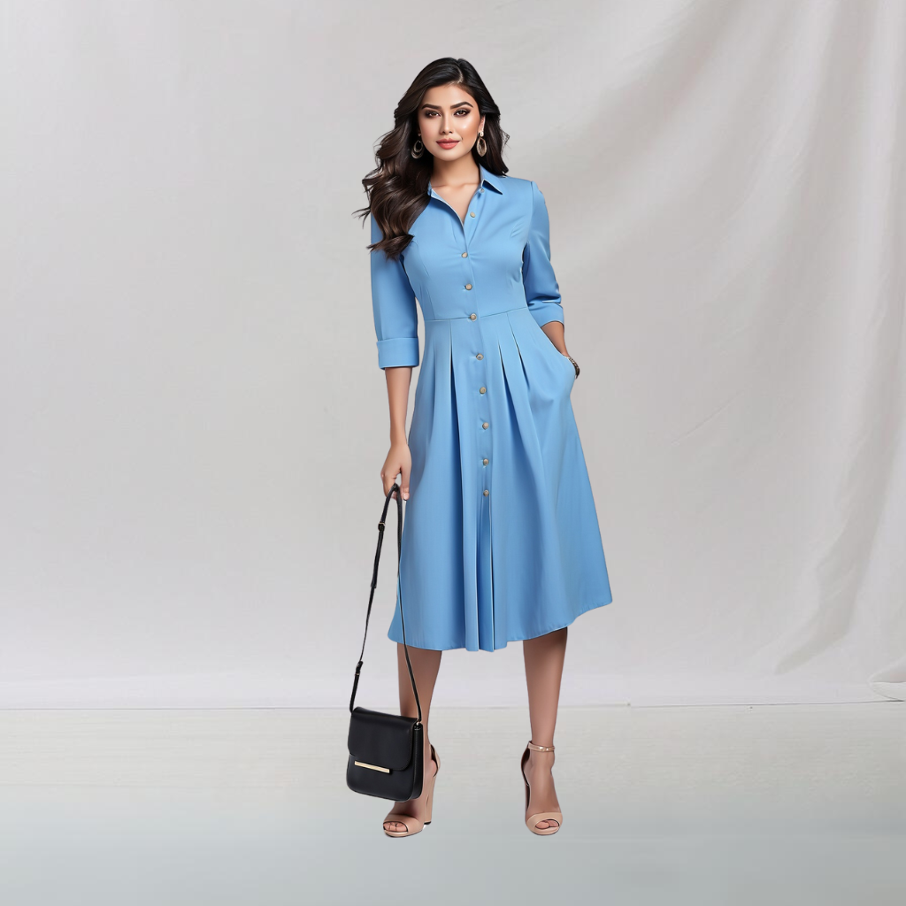 Cotton: ChicOffice Smart Dress(Blue)  House of supr made to fit dress, customized, tailor made dress, make in your measurement, size, office wear, smart casual, casual dress in work office