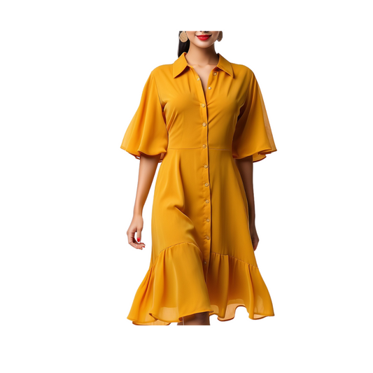 Cotton: Refined Office Elegance Dress (Mustard)
