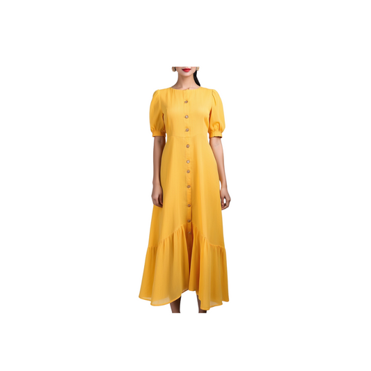 Cotton: Ethnic Essence Trendy Dress (Mustard)