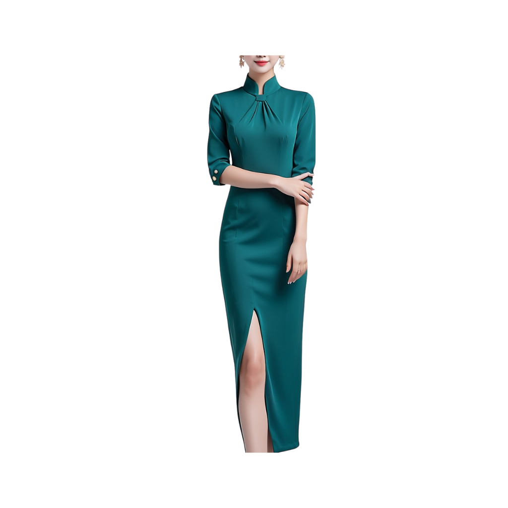 Satin: Avant-garde Harmony  Dress (Dark Green)