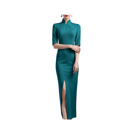 Satin: EastWest Melange Dress (Dark Green)