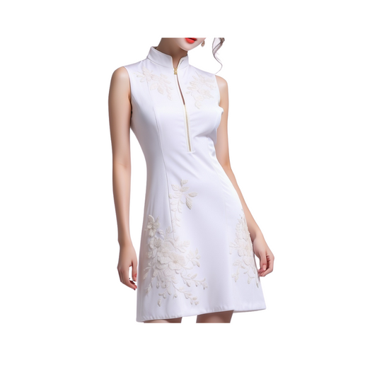 Luxurious Cotton: Zenith Fusion Lace Dress (White)