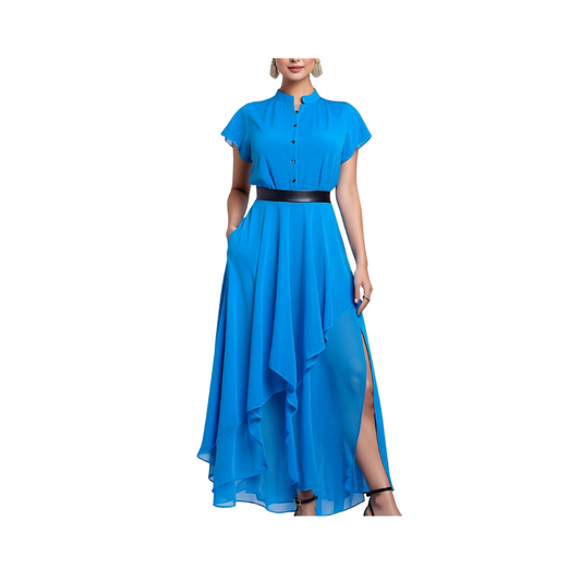 Cotton: Smart Casual Frill Dress (Blue)