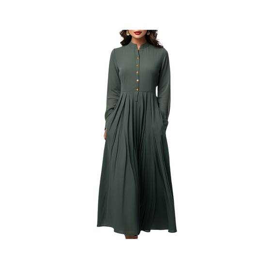 Cotton: Vintage Vibes Dress  (Dark Green)