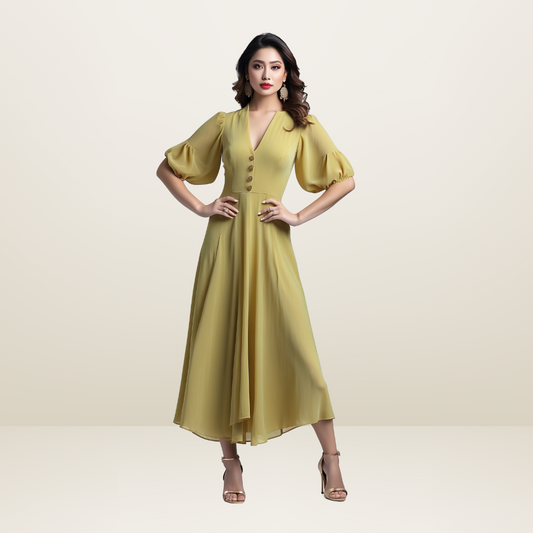 Cotton: IndiUrban Attire dress (Yellow)  House of supr made to fit dress, customized, tailor made dress, make in your measurement, size, office wear, smart casual, casual dress in work office