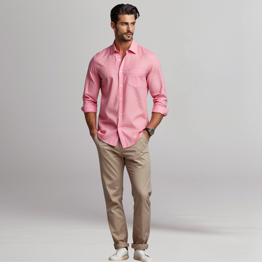 Linen solid shirt in Pink color, House of supr Made to measure ,made to fit dress