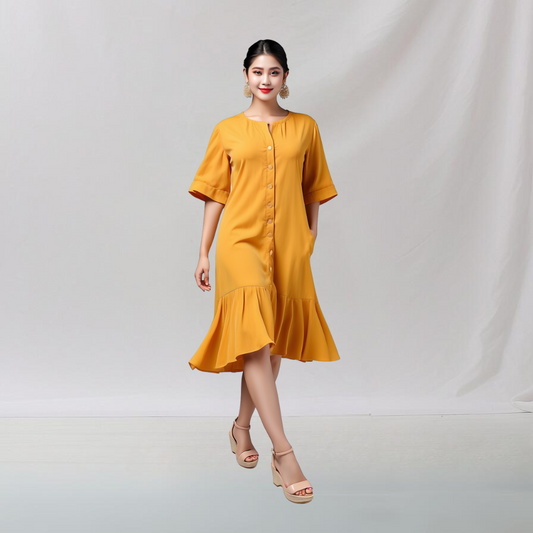 Cotton: Modish Fusionista Dress (Yellow)  House of supr made to fit dress, customized, tailor made dress, make in your measurement, size, office wear, smart casual, casual dress in work office