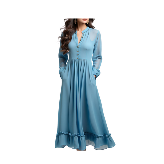 Cotton Voile : Sunset Stroll Lined Maxi (Sky blue)