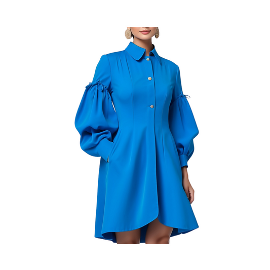 Cotton: Refined Office Elegance Dress (Blue)