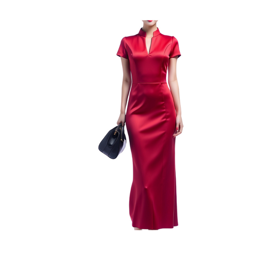 Satin: Zen Lotus inspired dress (Red)