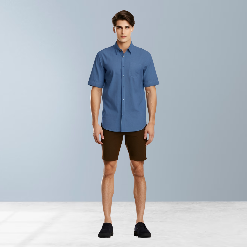 Solid cotton men's shirt (Cool Blue)
