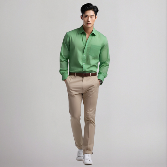 Light green solid linen shirt House of supr made to fit fashion