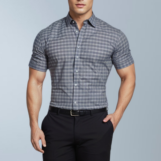 Check printed men's shirt (Grey)
