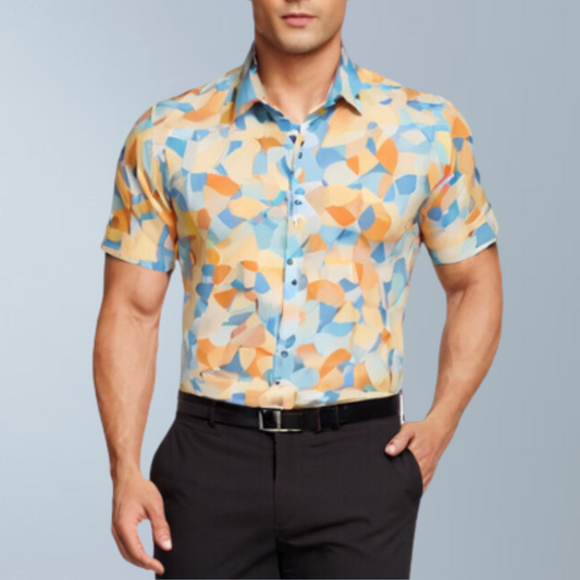 Block printed men's shirt (light color)