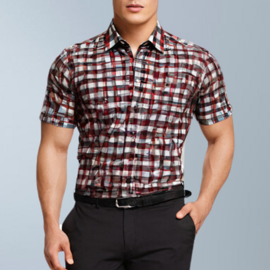 Check printed men's shirt (Red)