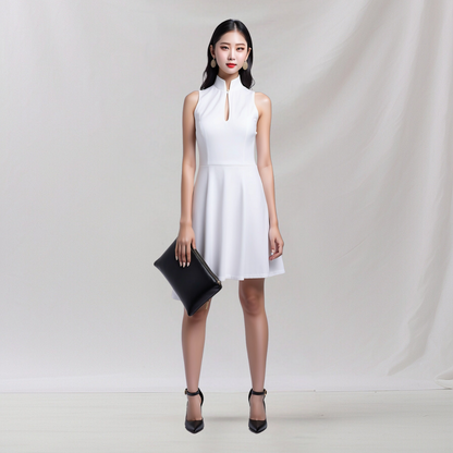 Satin: Chroma Fusion Dress (White)   , cheongsam inspired dress , house of Supr, made to fit , custom made with your sizes, zero waste sustainable initiative