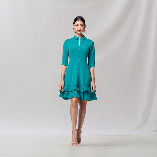 Cotton: Fashionable Layered Dress (Green) House of supr offers made to measure service. Give your measurements and get dress made as per your size, Sustainable zero waste fashion