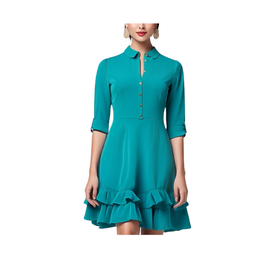 Cotton: Fashionable Layered Dress (Green)