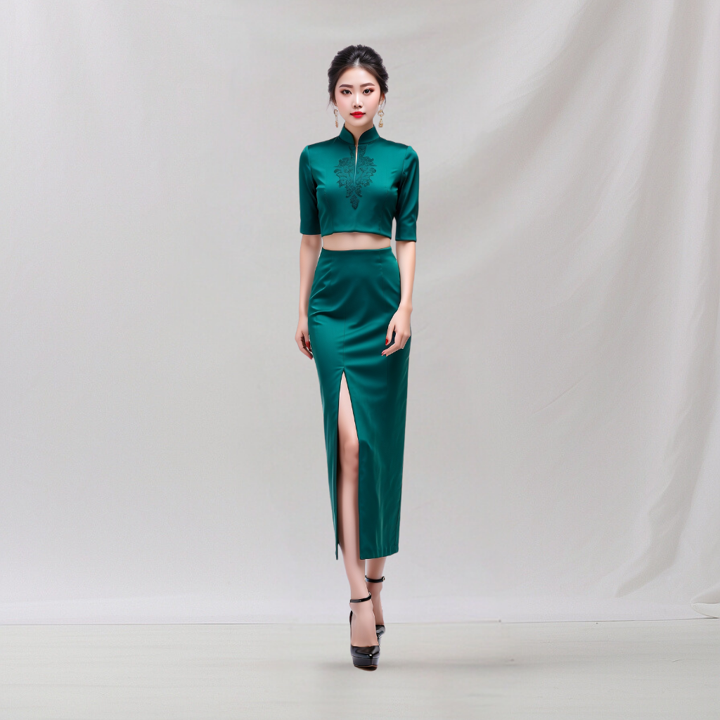Satin: Mossy Meadow Dress (Green)  , cheongsam inspired dress , house of Supr, made to fit , custom made with your sizes, zero waste sustainable initiative
