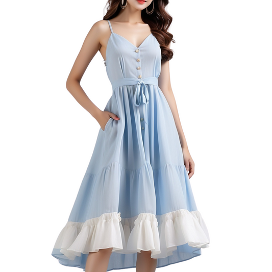 Cotton Frill dress (Sky blue)