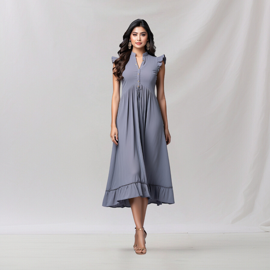 Cotton: IndiFusion dress (Gray)  House of supr made to fit dress, customized, tailor made dress, make in your measurement, size, office wear, smart casual, casual dress in work office