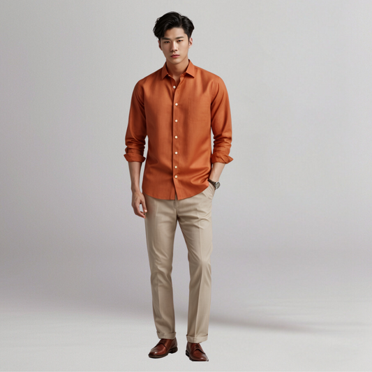 Linen solid shirt (Orange) Made to fit House of Supr office wear