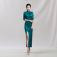 Satin: Ethereal Evergreen Dress (Green)  , cheongsam inspired dress , house of Supr, made to fit , custom made with your sizes, zero waste sustainable initiative