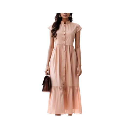 Cotton: Graceful Layered Dress (Brown)