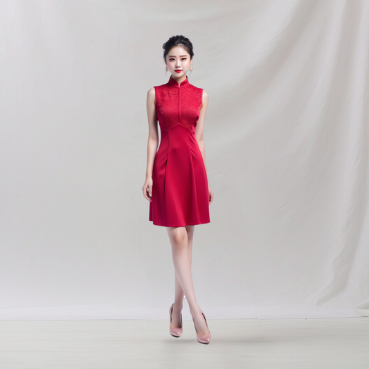 Satin: Ruby Elegance (Red)   , cheongsam inspired dress , house of Supr, made to fit , custom made with your sizes, zero waste sustainable initiative