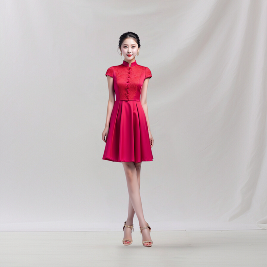 Satin: Passionate Scarlet Dress (Red)   , cheongsam inspired dress , house of Supr, made to fit , custom made with your sizes, zero waste sustainable initiative