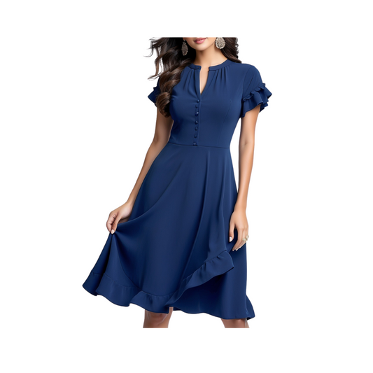 Cotton: Refined Office Elegance Dress (Dark Blue)