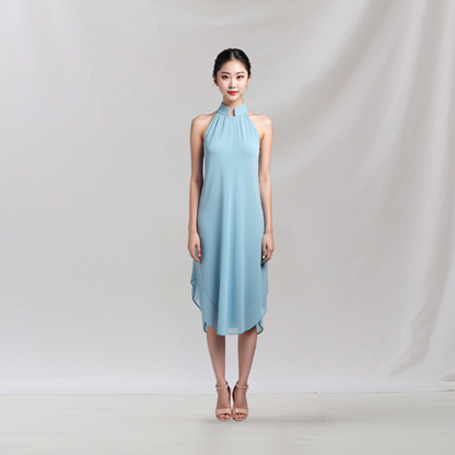 Satin: Crystal Lagoon Elegance Dress (Aqua blue)   , cheongsam inspired dress , house of Supr, made to fit , custom made with your sizes, zero waste sustainable initiative