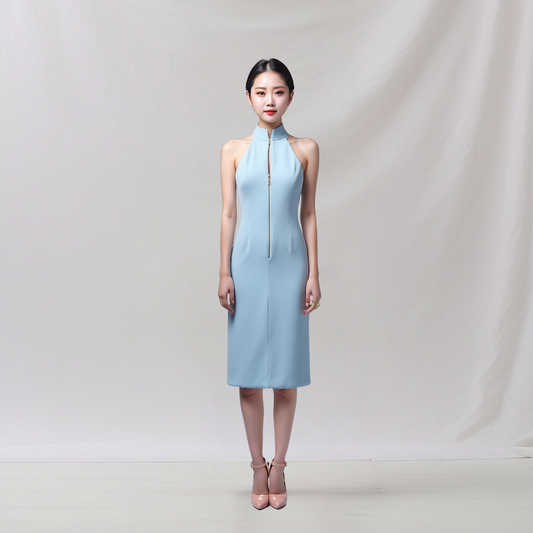 Satin: Soothing Seas Dress (Aqua blue)  , cheongsam inspired dress , house of Supr, made to fit , custom made with your sizes, zero waste sustainable initiative