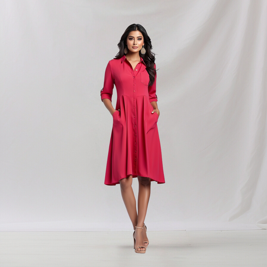 Cotton: Refined Office Elegance Dress (Red)  House of supr made to fit dress, customized, tailor made dress, make in your measurement, size, office wear, smart casual, casual dress in work office