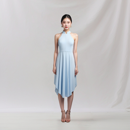 Satin: Tropical Tide Dress (Aqua blue)  , cheongsam inspired dress , house of Supr, made to fit , custom made with your sizes, zero waste sustainable initiative