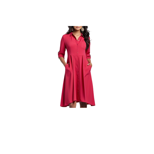 Cotton: Refined Office Elegance Dress (Red)