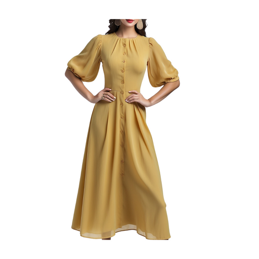 Cotton: CorporateEthnic Charm Dress (Yellow)
