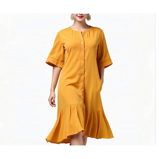 Cotton: Modish Fusionista Dress (Yellow)