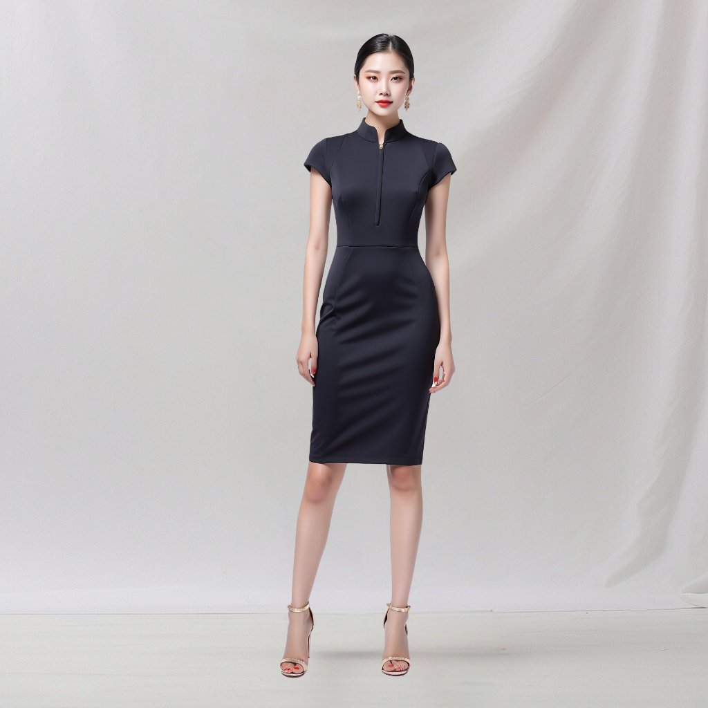 Satin: Cultural Fusion Dress (Black)   , cheongsam inspired dress , house of Supr, made to fit , custom made with your sizes, zero waste sustainable initiative
