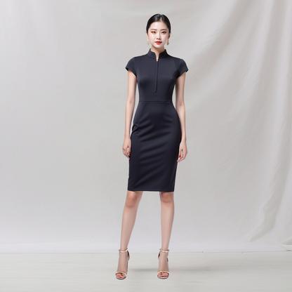 Satin: Cultural Fusion Dress (Black)   , cheongsam inspired dress , house of Supr, made to fit , custom made with your sizes, zero waste sustainable initiative
