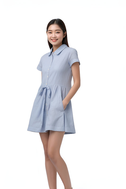 HOS cotton voile sky blue dress, made to measure made to fit