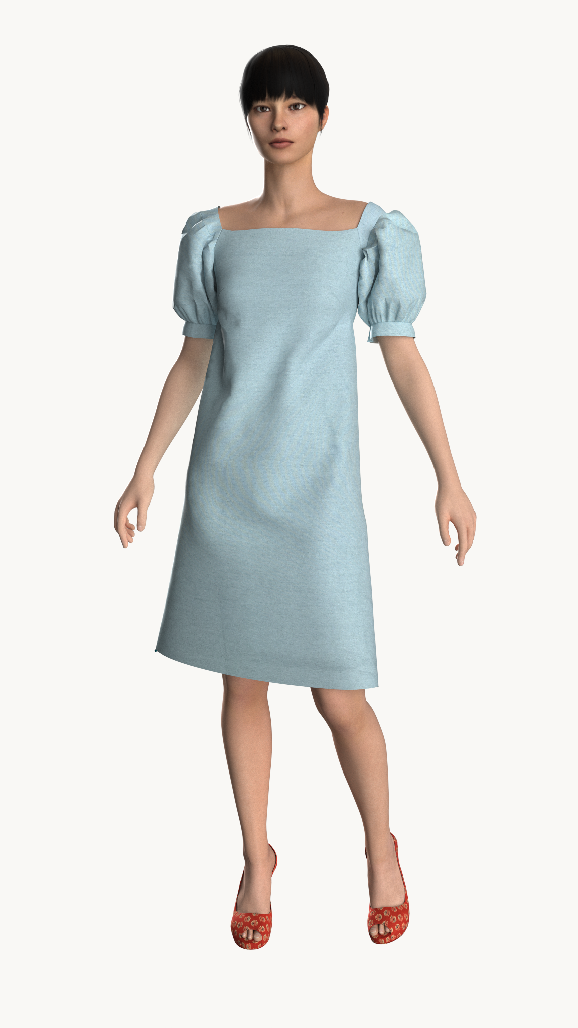 Puff sleeve square- neck mini dress