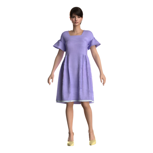 Gather dress at waist with lace hem (Light Violet)