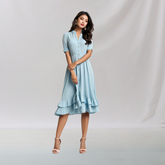 Cotton: Fusionista Charm dress (Sky blue)   House of supr made to fit dress, customized, tailor made dress, make in your measurement, size, office wear, smart casual, casual dress in work office