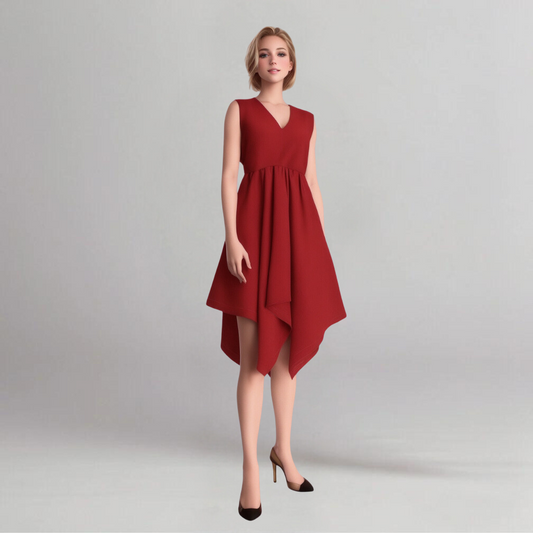 Asymmetrical Red Dress| Affordable custom clothing | Custom made clothing online | house of supr | Custom tailored outfits | Tailored fit garments | Made to fit clothing