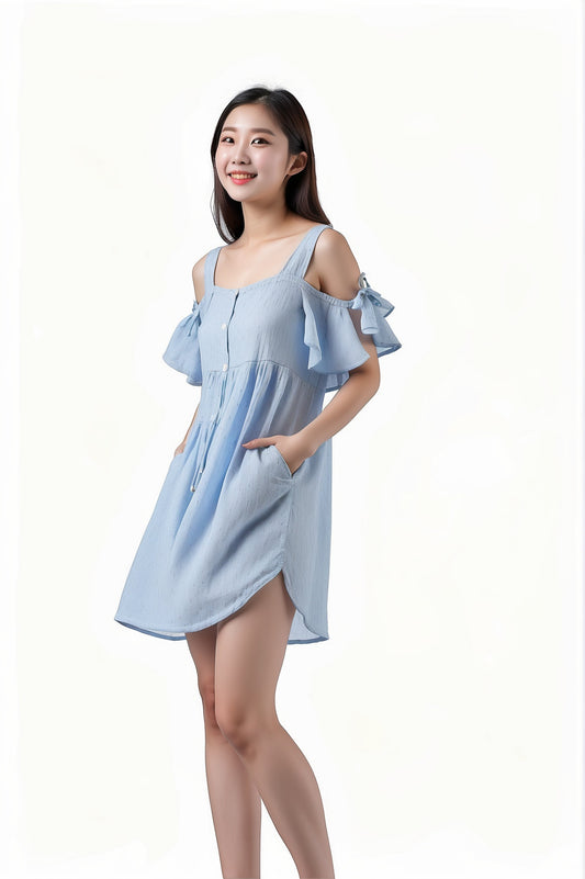 Cotton Voile Strap dress ( Sky blue)