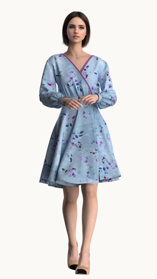 Printed Wrap dress with long sleeve