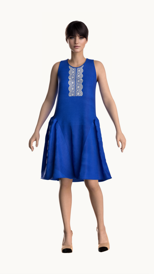 Gored Panel Mini dress with in-cut sleeve ( Blue)|Affordable custom clothing | Custom made clothing online | house of supr | Custom tailored outfits | Tailored fit garments | Made to fit clothing
